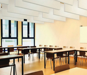 Acoustic Ceiling Baffles In A Classroom 